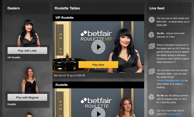 betfair live casino lobby