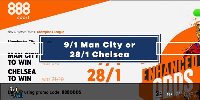 UCL Final Odds - 9/1 Man City or 28/1 Chelsea To Win at 888sport