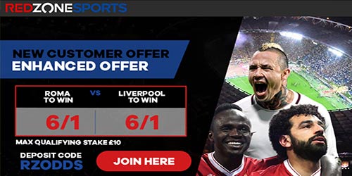 Get 6/1 Roma or 6/1 Liverpool to win at RedZoneSports! Max bet £10!