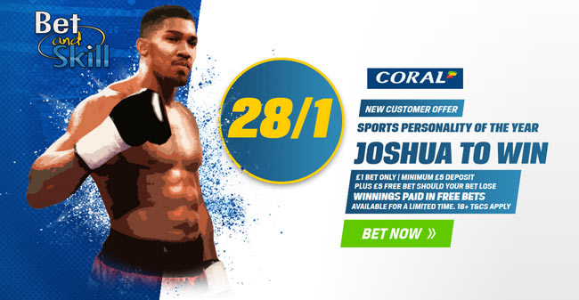 Get 28/1 Anthony Joshua to win SPOTY 2017 at Coral + £5 free bet