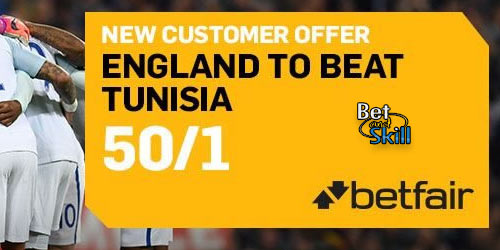 Get 50/1 England to beat Tunisia at Betfair (World Cup enhanced odds)
