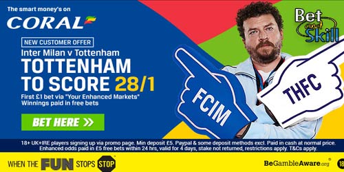 Claim 28/1 Tottenham to score vs Inter Milan at Coral (Champions League boost)