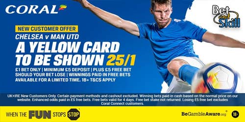 Get 25/1 A Yellow Card in the FA Cup final Chelsea vs Man UTD with Coral