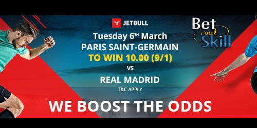 Get 9/1 PSG to beat Real Madrid at Jetbull! Max bet £10