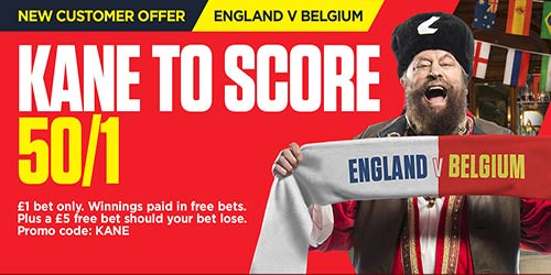 Get 50/1 Harry Kane to score vs Belgium at Ladbrokes