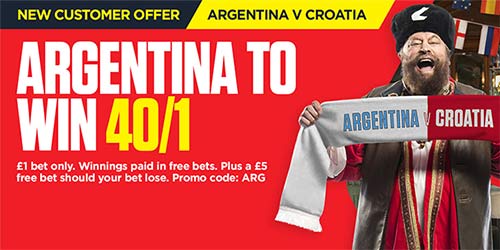 Get 40/1 Argentina to beat Croatia at Ladbrokes + £5 free bet