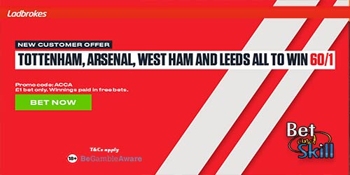 FA Cup Enhanced Acca - 60/1 Leeds, West Ham, Tottenham and Arsenal all to win at Ladbrokes