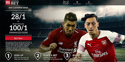 Get 28/1 Liverpool or 100/1 Arsenal to win at MansionBet (Premier League Enhanced Odds - 29.12.2018)