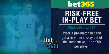 Bet365 £50 free bet on England v Wales - In-Play Offer (Euro 2016 - 16th June 2016)