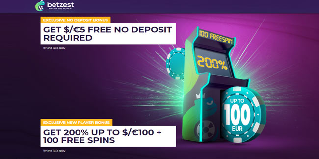 Betzest Casino $/€5 No Deposit Bonus + 200% Up To $/€100 + 100 Free Spins