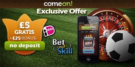 Join ComeOn UK for a £5 no deposit bonus on Sports Betting and Casino!