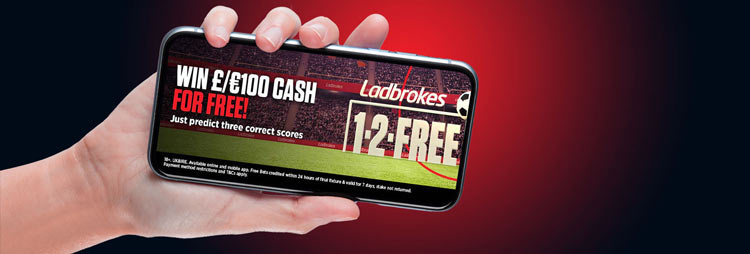 1-2-Free: Win £100 in CASH if you correctly predict three scores with Ladbrokes' free to play football game - enter now!